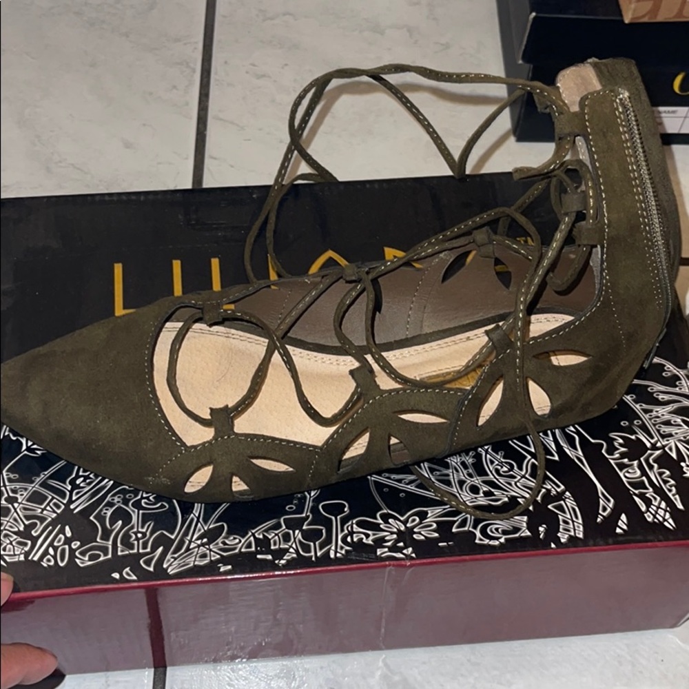 Green lace up flats